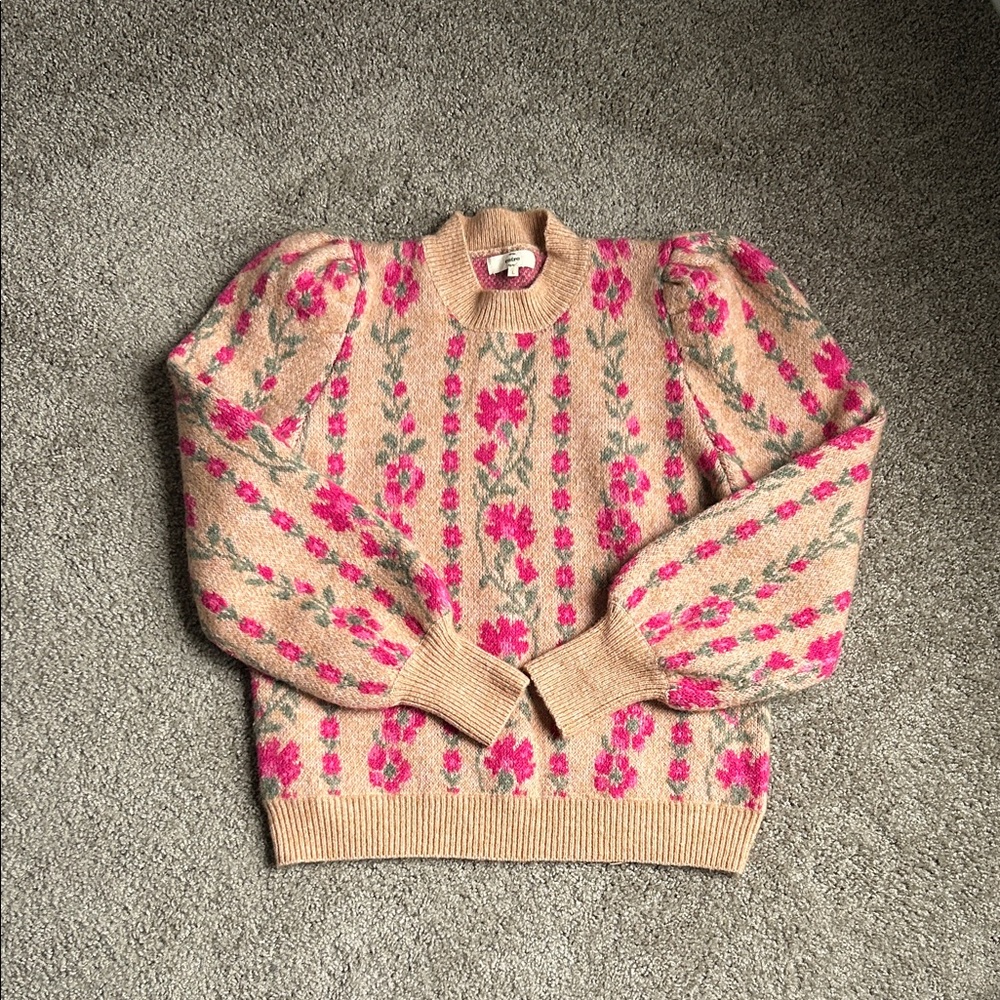 Charming Floral Knit Sweater - Pink and Tan
